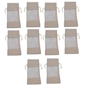 10 Pcs Toile De Juloupe Bouteilles De Vin Sacs Sacs &Agrave; Vin Avec Fen&ecirc;tre Transparente Hesse Cordon De Serrage Cadeaux Sacs Pour Vin Ta - Neuf