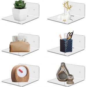 Lot De 6 Etagere Murale Blanche, Tablette Murale Sans Percage, Charge 12kg Etagere Flottante Mural, Décoration De Rangement Suspendue Pour Salon, Chambre, Salle De Bain, Cuisine - Neuf