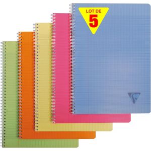 KALANKA-328116C Collection Linicolor Fresh Lot de 5 Cahiers à Spirale - A4 21x29,7 cm - 180 Pages Grands Carreaux - Papier Blanc 90 g - Couverture Polypro Transparent - Couleurs Aléatoires - Neuf
