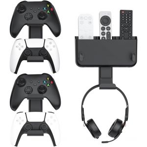 CAUC-Support Mural pour Manette, Casque et Télécommande sans Perçage, 2 Packs de Jeux 4 Manettes, Support de Crochet de Suspension pour PS5/ PS4/ XBOX/ Switch, Support et Étagère Murale Holer avec Ad - Neuf