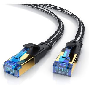 0.25m Flat Network Cable Cat 8.1 RJ45 Ethernet Cable Cat 8 LAN Gigabit High Speed 40Gbps 25cm Patch Cable 2000Mhz U FTP PIMF Compatible Cat 5 6 7 Modem Router Switch PC TV Box Black - Neuf