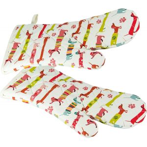 KAL-Gants De Four Anti Chaleur Au Mignon Teckel Chien Imprimé, 100% Coton Maniques Cuisine Avec Boucle Suspendue, Idée Cadeau Pour Amoureux Des Chiens, 1 Paire 35X17Cm - Neuf