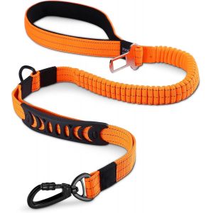 Laisse Robuste Avec Poignée Rembourrée Et Corde Élastique Anti-Traction Pour Chiens De Taille Moyenne Et Grande (110 Cm À 150 Cm, Orange) - Neuf