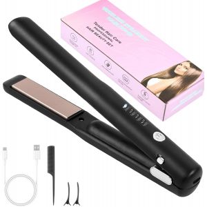 Kalanka-Lisseur Cheveux Sans Fil,2 En 1 Céramique Lisseur Boucleur Cheveux 4 Température,Température Réglable 140°C-200°C,Lisseur Boucleur Pour Femme Vacances, Voyages, Camping Styling,Noir - Neuf
