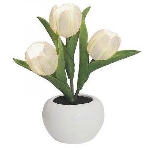 Lampe De Table Tulipe Led Fleur Artificielle Veilleuse Faux Bouquet À 3 Têtes Avec Vase En Céramique Chambre À Coucher Lampe De Chevet Ambiance Lumière Décoration - Neuf