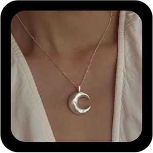 Kales-Collier Pendentif Boho Lune Colliers Demi-Lune Argent Collier Ras De Cou Croissant Vintage Collier Cha&icirc;ne C&eacute;leste Martel&eacute;e Bijoux Pour Femmes - Neuf