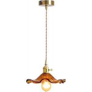 Lampe À Suspension En Verre Ambre Douille En Laiton Doré Avec Interrupteur,Plafonnier Suspendu Pour Îlot De Cuisine (Ambre) - Neuf