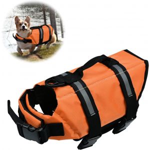 (Orange,XL) Chien Gilet de sauvetage, Réfléchissant Animaux Gilet de Flottaison, Chien Gilet de sauvetage avec Poignée, Ceinture Réglable pour la Baignade et le Surf - Neuf