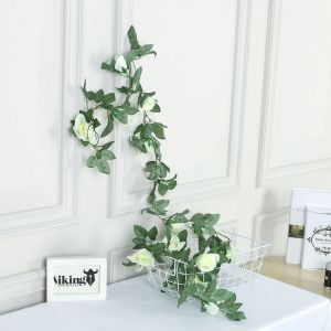 Guirlande de 2 roses artificielles en soie pour mariage et d&eacute;coration int&eacute;rieure, longueur 2,2 m - Neuf