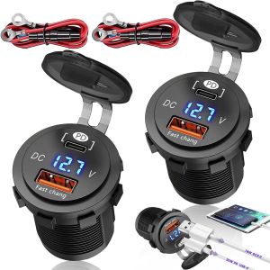JGD-2 Pi&egrave;ces Allume Cigare USB c, 12V Prise de Chargeur Voiture Double 30W PD et 18W QC3.0, Prise USB 12V/24V Charge Rapide 3.0 Double Prise Chargement USB pour Voiture avec voltm&egrave;tre Bleu - Neuf