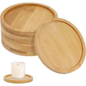 Kalanka-Plateau À Bougies, 6 Pcs Assiette À Bougie, Ø 8.5 Cm Plaque De Bougie, Candle Plate En Bambou, Pour Mariage, Maison, Baptême, Communion, Jardin Décoration - Neuf