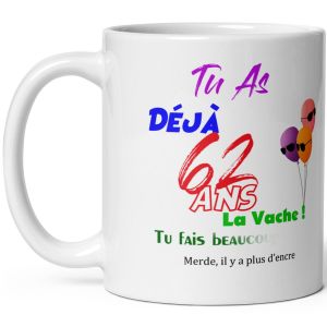 Eryi-Mug Joyeux Anniversaire 62 Ans Humour Tasse Soixante Deux Ans Tasse Drole Haute Qualité Idée Cadeau Rigolo Soixantaine Fete Noel Homme Femme Ami Collegue Copain Pote Famille - Neuf