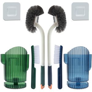 KAL-Lot De 2 Brosses Wc Améliorées, Brosse Wc À Long Manche, Brosse Wc En Plastique Avec Poils Solides, Brosse De Cuvette De Toilette Fine Et Compacte ¿ Brosse De Toilette Robuste, Nettoyage En - Neuf