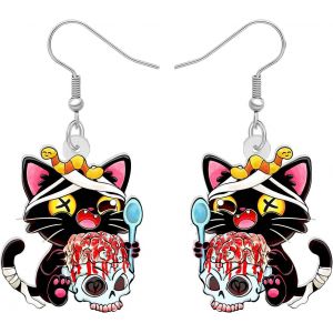 Kal-Boucles D'oreilles Pendantes En Acrylique Chat Noir Mignon D'halloween Pour Femmes Animaux Spooky Kitten Léger Accessoires De Costume Bijoux Cadeaux Pour Festival Decor Charms - Neuf