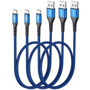 USB to USB C Cables, 3pcs 0.5m Short USB C Cables, 3A Fast Charging Compatible with iPhone 16/15 Pro Plus Max, Galaxy S23/S22/S21, Google Pixel 8/8 Pro, USB C Devices - Blue - Neuf
