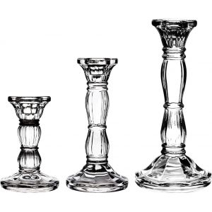 Ensemble De 3 Bougeoirs En Verre Cristal Clair Chandeliers D&eacute;coratifs Pour Bougies Fun&eacute;raires, Bougies Coniques Led, Parties, Pi&egrave;ces Centrales De Table, Mariage - Neuf