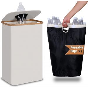Jexnovashop-100l Poubelle Recyclage, Collecteur De Bouteilles Consign&eacute;es Avec Couvercle, Poubelle De Recyclage Avec Trou, Rangement De Bouteilles Consign&eacute;es Avec Deux Sacs De Transport - Neuf