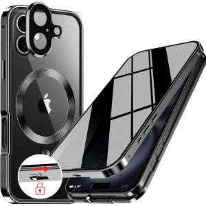 CAUC-[Anneau en M&eacute;tal CD & Verrouillage de S&eacute;curit&eacute;] Coque Anti-Espion Magn&eacute;tique pour iPhone 16 Plus 6.7"" [Protection D'objectif Int&eacute;gr&eacute;e] &Eacute;tui Int&eacute;grale avec &Eacute;cran en Verre 9H Int&eacute;gr&eacute;, Noir - Neuf