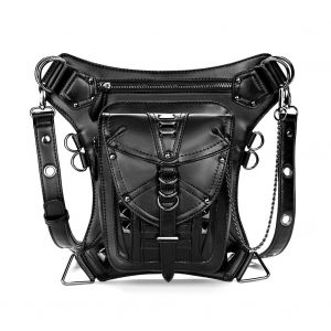 Sac banane gothique punk tactique pour vélo, moto, randonnée, sac banane, pochette hanche/cuisse, sac à bandoulière noir 21 x 17 cm (anneau noir) - Neuf