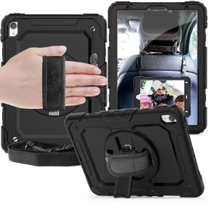 Heavy Duty de Protection Couvercle de Tablette - Noir pour iPad 9e/8e/7e Génération, iPad 10,2 pouces 2021/2020/2019 avec le Protecteur d'Écran porte-Crayon à la Main Béquille/Sangle d'Épaule. - Neuf