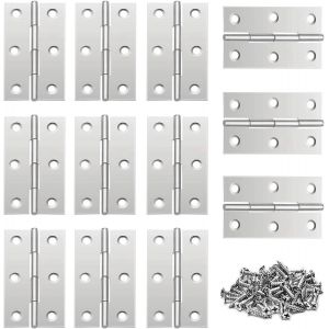 Charniere Porte Placard,Charniere Invisible,20 Pièces Charniere Inox,Charnière Plate 66x36 mm,Portes Charnières Polyvalentes Silver avec 120 Vis - Neuf