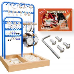 Nbgcm-Présentoir À Bijoux Porte-Chaîne, Présentoirs À Bijoux, Plateau En Velours, Porte Bijoux Femme Pour Colliers, Rangement Pour Bagues, Boucles D'oreilles, Bracelets, Montres Et Accessoires, Bleu - Neuf
