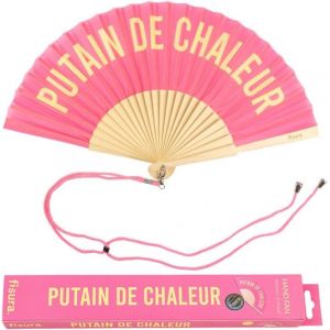 &Eacute;ventail avec message. &Eacute;ventail moderne et amusant en bois &Eacute;ventail pliant. &Eacute;ventail avec cordon pour &eacute;ventail. Dimensions: 42,5 x 23 cm. Bois et textile. (Chaleur, rose) - Neuf
