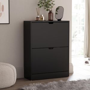 Jexnovashop-Armoire &Agrave; Chaussures &Agrave; 2 Tiroirs, Armoire De Rangement &Agrave; Chaussures Peu Encombrante Avec 2 Tiroirs Rabattables, Meuble De Couloir Et De Salon, 100% Certifi&eacute; Fsc (Noir) - Neuf