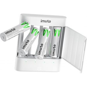 Piles Rechargeables AA LiFePO4 Lot de 4 avec Chargeur Rapide, 2000 mWh Haute capacit&eacute; 1,5 V Tension constante Double A Pile, 1600+ Cycles Longue dur&eacute;e Piles AA LiFePO4 avec Chargeur Ultra-Fin - Neuf