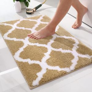 KAL-Tapis De Bain Antiderapant,Tapis Salle De Bain Absorbant En Microfibre Douce,Tapis De Salle À Motifs Marocains, Lavable En Machine - 40 X 60 Cm, Beige - Neuf