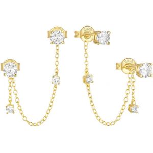 Boucles D'oreilles Double Trou Pour Femmes En Argent 925 Avec Chaîne Zircon Cubique Boucles D'oreilles Avec Chaîne Pendante Boucles D'oreilles Hypoallergénique - Neuf