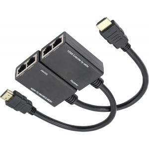 Câble d'extension HDMI vers RJ45 sur réseau LAN Ethernet Cat 5e/6 29,9 m 1080p HDMI mâle vers RJ45 Adaptateur émetteur + récepteur 30 m 2 Ports - Neuf