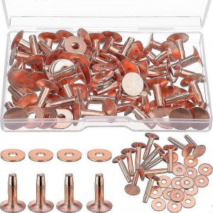 50 ensembles de rivets et de bavures en cuivre,rivets en cuivre pour cuir pour ceintures portefeuilles colliers en cuir bricolage fournitures 1/2 pouce - Neuf