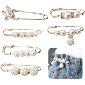 Kjdal-Lot De 6 Broches Pour Vêtements,Broche Femme,Épingle De Sûreté En Faux Strass,Pince Cardigan En Perles,Pinces Pull Vintage,Accessoires De Costume Femme - Neuf