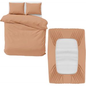 Sjzg-Parure De Lit Super King 4 Pi&egrave;ces - Housse De Couette, Drap-Housse Et Taies D'oreiller - Microfibre Bross&eacute;e Douce - P&ecirc;che - Neuf