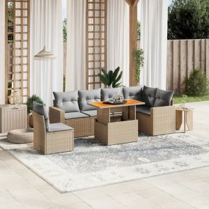 Prolenta Premium - Salon De Jardin Avec Coussins 7 Pcs Beige R&eacute;sine Tress&eacute;e - Neuf