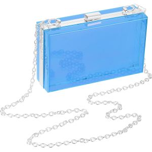 SJZG-Sac &Agrave; Main Transparent Pour Femmes, Sac &Agrave; Main En Acrylique Carr&eacute; Transparent Avec Cha&icirc;ne Amovible Pour Voyages Et Bureau, Bleu Clair/Argent&eacute; - Neuf