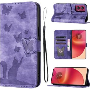 KAL-Housse Protection Pour Motorola Edge 50 Fusion 5G 6.7 Pouces Mat&eacute;riau En Cuir Pu Coque Edge 50 Fusion Avec Fentes Pour Cartes Coque Edge 50 Fusion Violet - Neuf