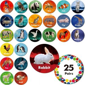 Eryi-Jeu De Correspondance D'animaux Réalistes, 50 Cartes Rondes De Mémoire D'animaux Pour Enfants En Bas Âge, 25 Paires De Cartes De Mémoire D'animaux Réels, Jouets Éducatifs - Neuf