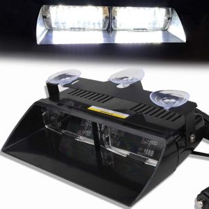 Feu De Détresse Blanc À 16 Led Pour Forces De L'ordre, Stroboscope D'avertissement, Lampe D'urgence Clignotante Avec Ventouse 12 V Pour Toit/Tableau De Bord/Pare-Brise Intérieur - Neuf