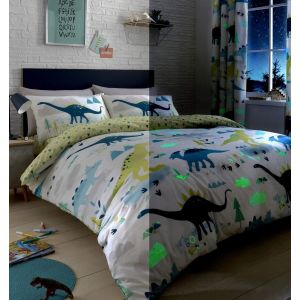Sjzg-- Housse De Couette Dinosaure Phosphorescent - 200 X 140 Cm - 1 Taie D'oreiller - Motifs R&eacute;versibles (Triangle G&eacute;om&eacute;trique) - Literie Dinosaure Pour Enfants - Accessoires Dinosaures - Neuf
