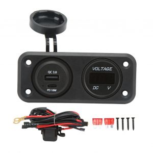 Chargeur De Voiture Double Port Avec Voltmetre Retroeclaire Bleu Qc 3.0 Pd 18 W Dc10-30 V Pour Camion, Camping-Car, Bus, Bateau - Neuf