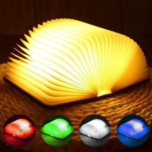 Kal-Lampe Livre Led Pliante En Bois 5 Couleurs Led Lampe De Table, Lampe En Forme De Livre,Led Lampe De Papier Rechargeable Par Usb,Idee Cadeau Noël Livre Lampe Pliante Et Magnétique,Pour Chambre,Mai - Neuf