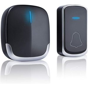 MDY-Sonnette sans Fil Extérieur Etanche - Sonnette de Porte 300 Mètres 58 Mélodies 4-Niveaux Volum, Carillon sans Fil avec LED Flash, 1 Récepteur Enfichables, Noir - Neuf