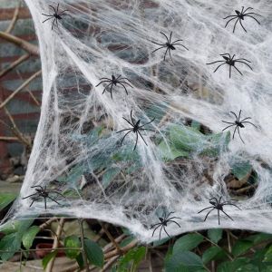 Coton araignée pour décoration d'Halloween (100 g blanc + 60 araignées) - Neuf