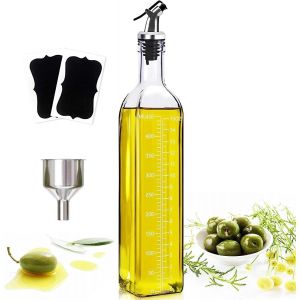 Bouteille/Distributeur D'huile D'olive 500 Ml, Entonnoir Et Des Étiquettes En Acier Inoxydable, Récipient Avec De L'obtention Du Diplôme Transparent, De Cuisine Et D'un Barbecue. - Neuf