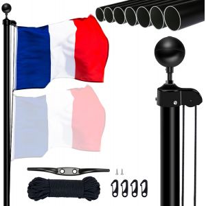 NouvelHorizonstore-Mat de Drapeau 6M, 5CM Diam&iquest;&iquest;tre Mat Lourd en Aluminium pour Drapeau, Mat de Drapeau Ext&iquest;&iquest;rieur &iquest;&iquest; Hauteur R&iquest;&iquest;glable (Noir, sans Drapeau Inclus) - Neuf