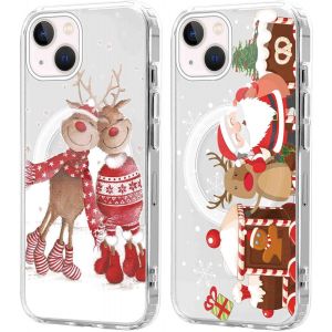 SJZG-2 Pi&egrave;ces No&euml;l Coque Magn&eacute;tique Pour Iphone 13 Mini 5,4'', Etui En Motif Dessin Cadeau De No&euml;l Compatible Avec Magsafe, Housse Christmas Silicone Tpu Bumper Cover Pour Iphone 13 Mini, Cerf 02 - Neuf
