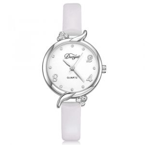Duoya Femmes Exquis &Eacute;l&eacute;gant Cadran Rond Analogique Pu Montre-Bracelet Robe Montre &Agrave; Quartz (Blanc) - Neuf