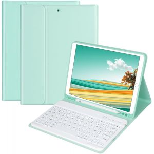 TIANYI-Clavier Coque pour iPad 10.2 9&egrave;me/8&egrave;me/7&egrave;me G&eacute;n&eacute;ration 2021/2020/2019 i Pad Air 3 2019 i Pad Pro 10.5, AZERTY Fran&ccedil;ais Amovible Clavier Bluetooth sans Fil Etui (Menthe Verte) - Neuf